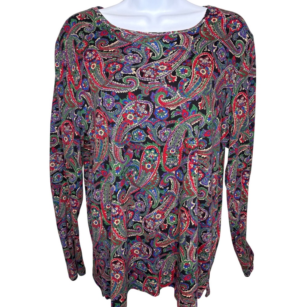 Lauren Ralph Lauren‎ Womens Multicolor Paisley Long Sleeve Top 1X Classic Preppy
